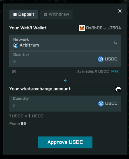 Deposit/withdraw screen
